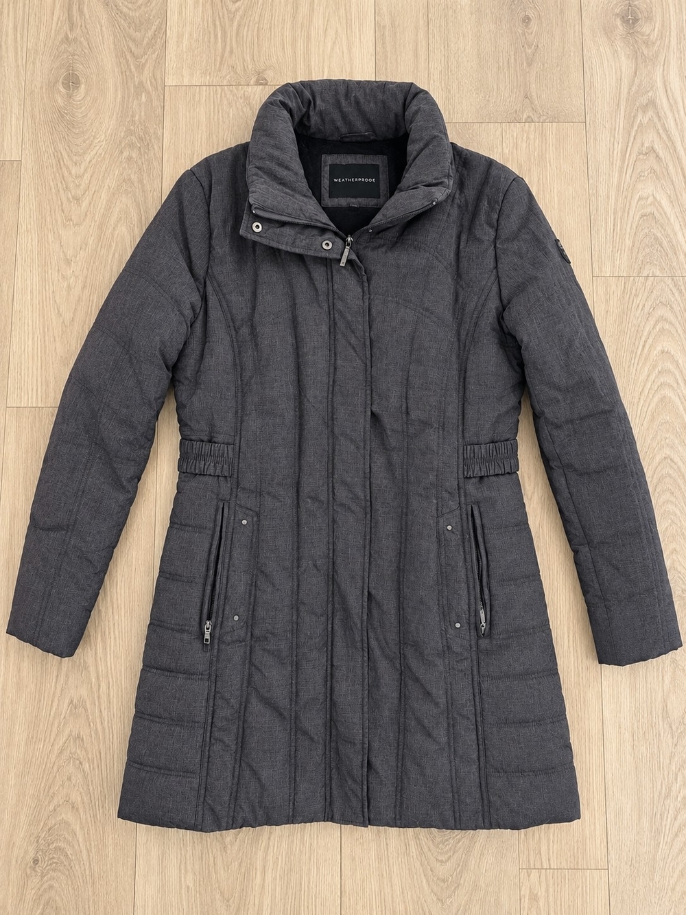 Weatherproof Charcoal Gray Long Puffer Coat – Medium MISSING DETACHABLE HOOD